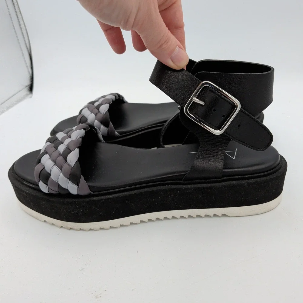 AGL Mirea Black Leather Braided Strap Platform Sandals Womens‎ 37 D642040 Italy